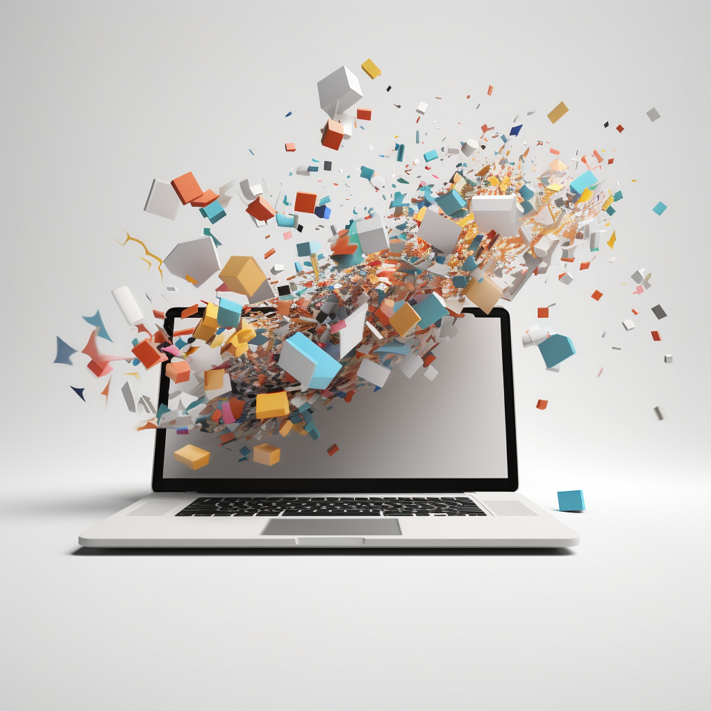 Laptop with data coming out